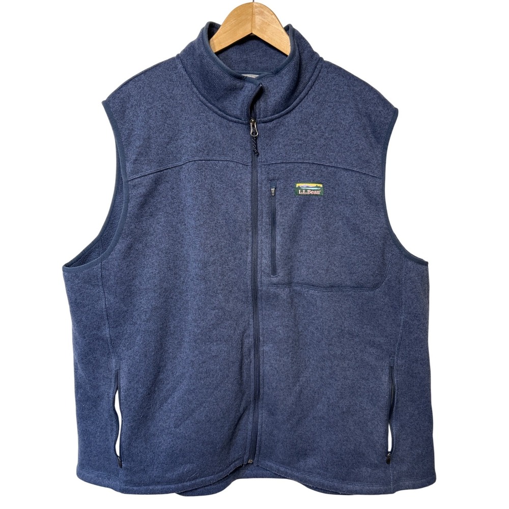LL Bean Bean's Sweater Fleece Vest Blue Full Zip‎ Pockets Size XXL Retail: $89